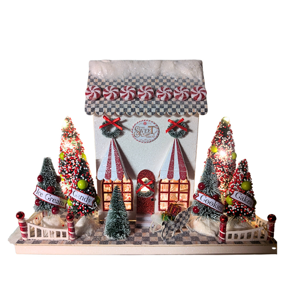 Mackenzie Childs Check It Out Illuminated Sweet Shop Paper House Sterling 10.5"